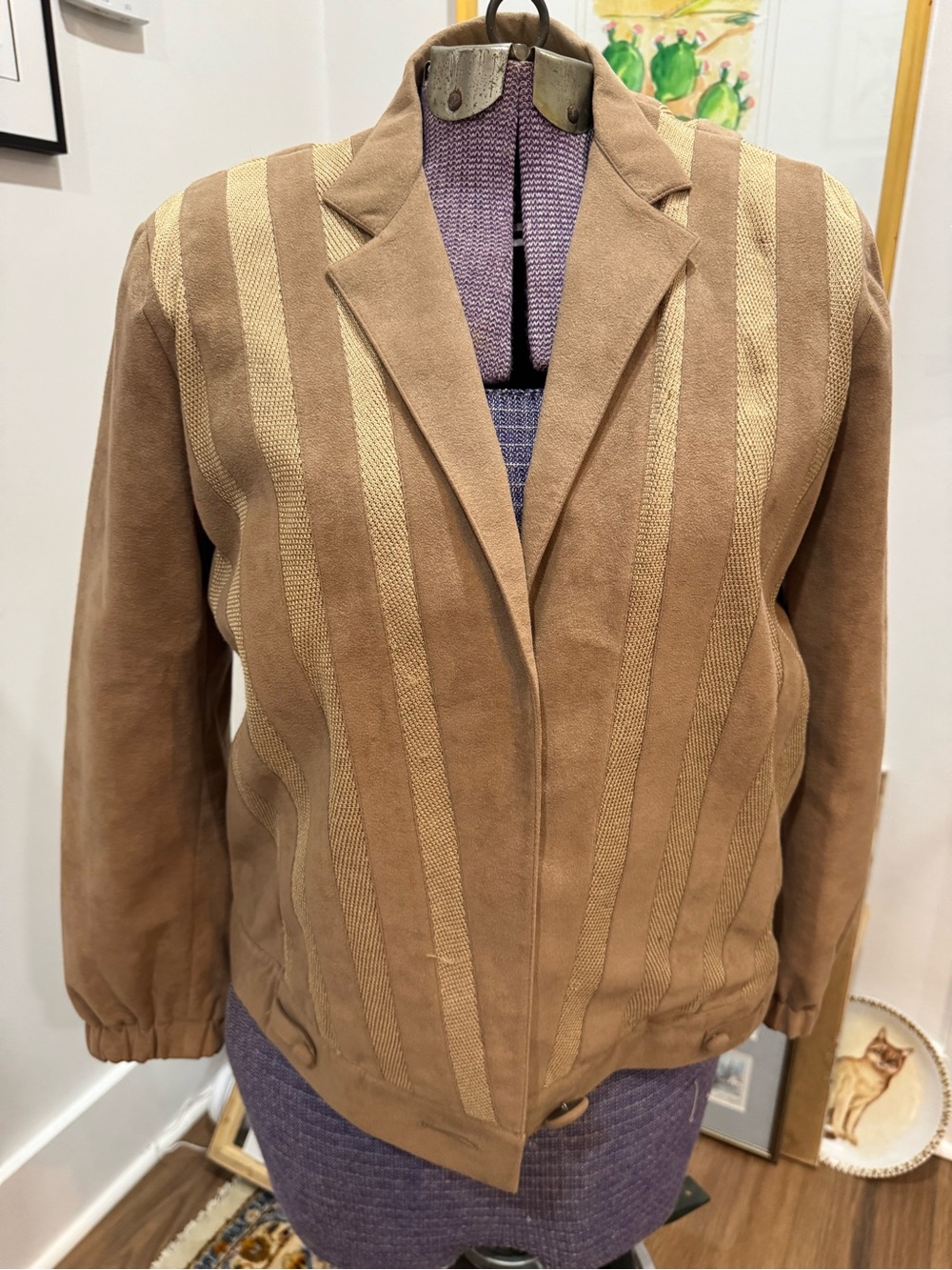 Vintage Tan and Cream Striped Suede Jacket